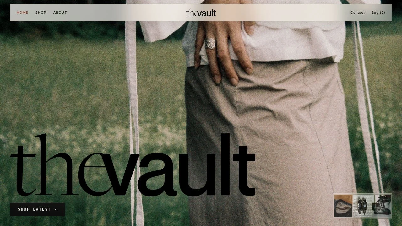 E-shop The Vault Concept s velkou módní fotografií a editorialovou typografií